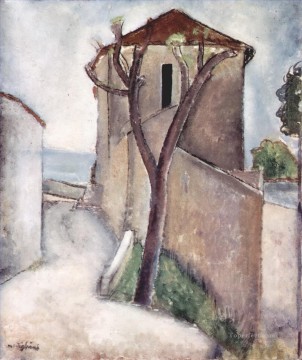 tree and house 1919 Amedeo Modigliani Oil Paintings